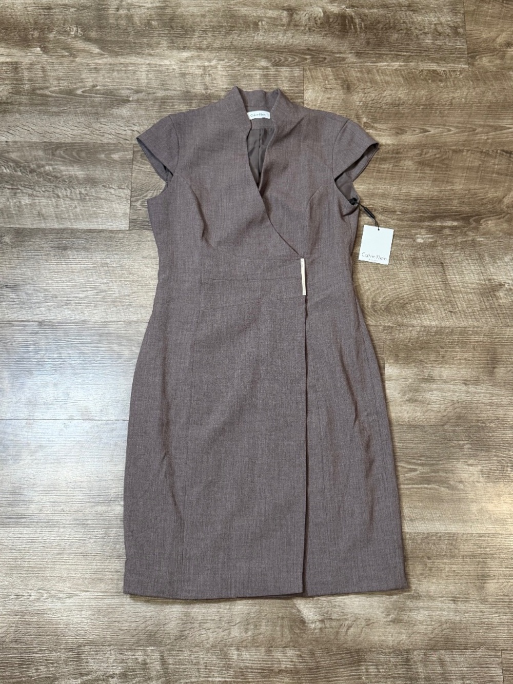 Nwt Calvin Klein wrap dress size 6 women’s brown career formal cap sleeve work.